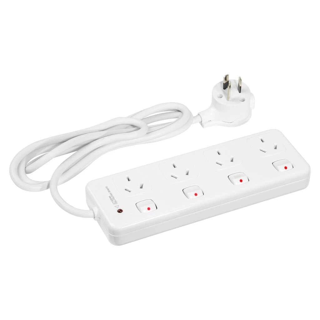 HPM General Purpose 4 Outlet Switched Surge Protected Powerboard White 2 HPM General Purpose 4 Outlet Switched Surge Protected Powerboard White - Image 2