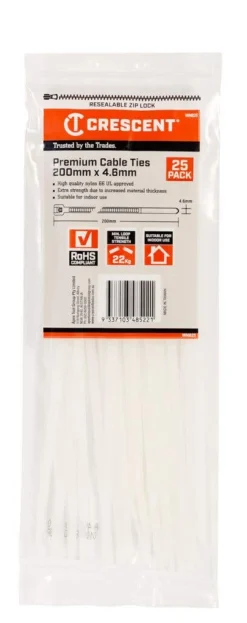 Crescent Cable Ties Natural 200mm X 4.6mm - 25 Pack