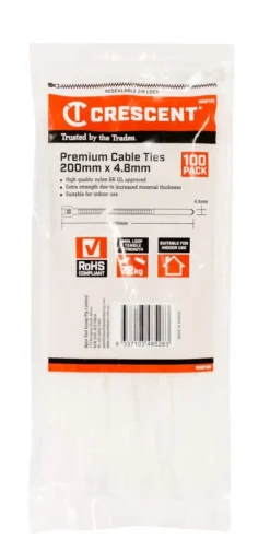 Crescent Cable Ties Natural 200mm X 4.6mm - 100 Pack