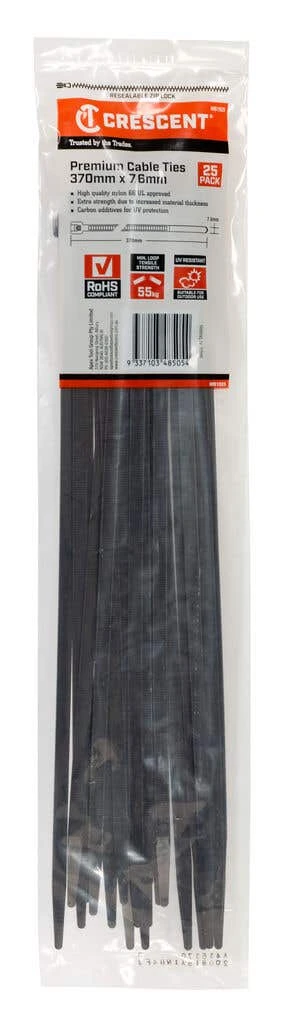 Crescent Cable Ties Black Heavy Duty 370mm X 7.6mm - 25 Pack 2 Crescent Cable Ties Black Heavy Duty 370mm X 7.6mm - 25 Pack - Image 2