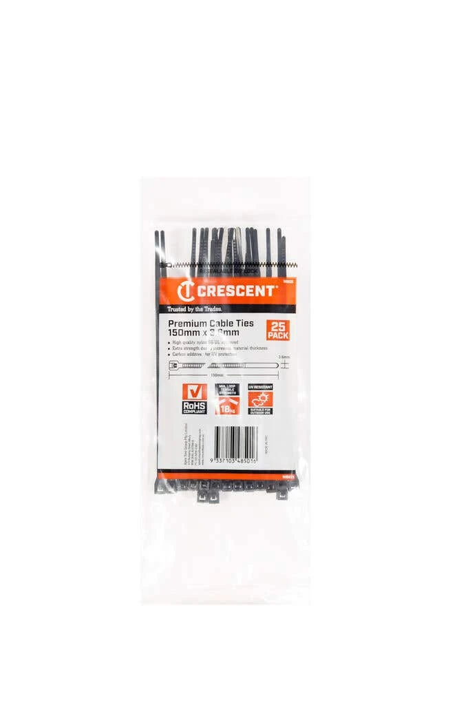 Crescent Cable Ties Black 150 X 3.6mm - 25 Pack 2 Crescent Cable Ties Black 150 X 3.6mm - 25 Pack - Image 2