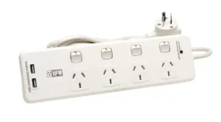 HPM 4 Outlet USB Charging Switched Powerboard White