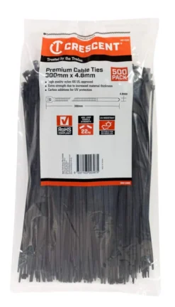 Crescent Cable Ties Black 300mm X 4.8mm - 500 Pack