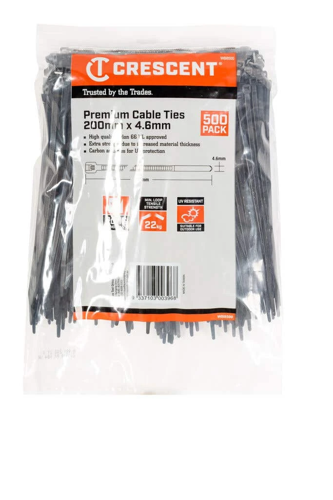 Crescent Cable Ties Black 200 X 4.6mm - 500 Pack 2 Crescent Cable Ties Black 200 X 4.6mm - 500 Pack - Image 2
