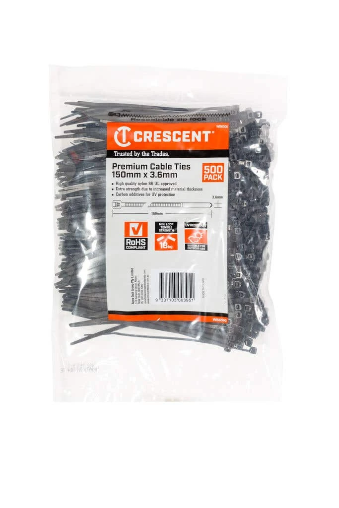 Crescent Cable Ties Black 150 X 3.6mm - 500 Pack 2 Crescent Cable Ties Black 150 X 3.6mm - 500 Pack - Image 2