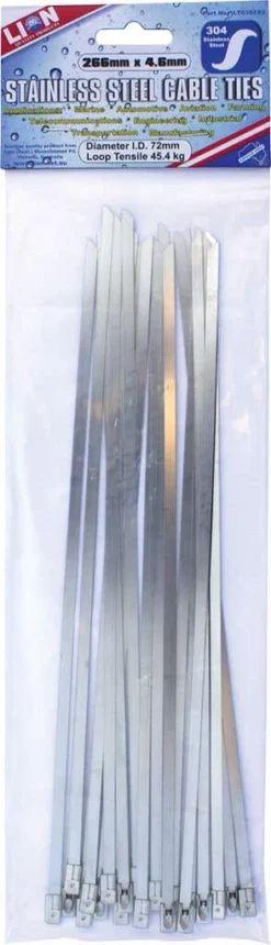 Lion Cable Tie Stainless Steel 266 X 4.6mm - 20 Pack