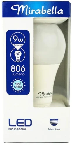 Mirabella 9W LED GLS Globe Edison Screw Non-Dimmable Cool White