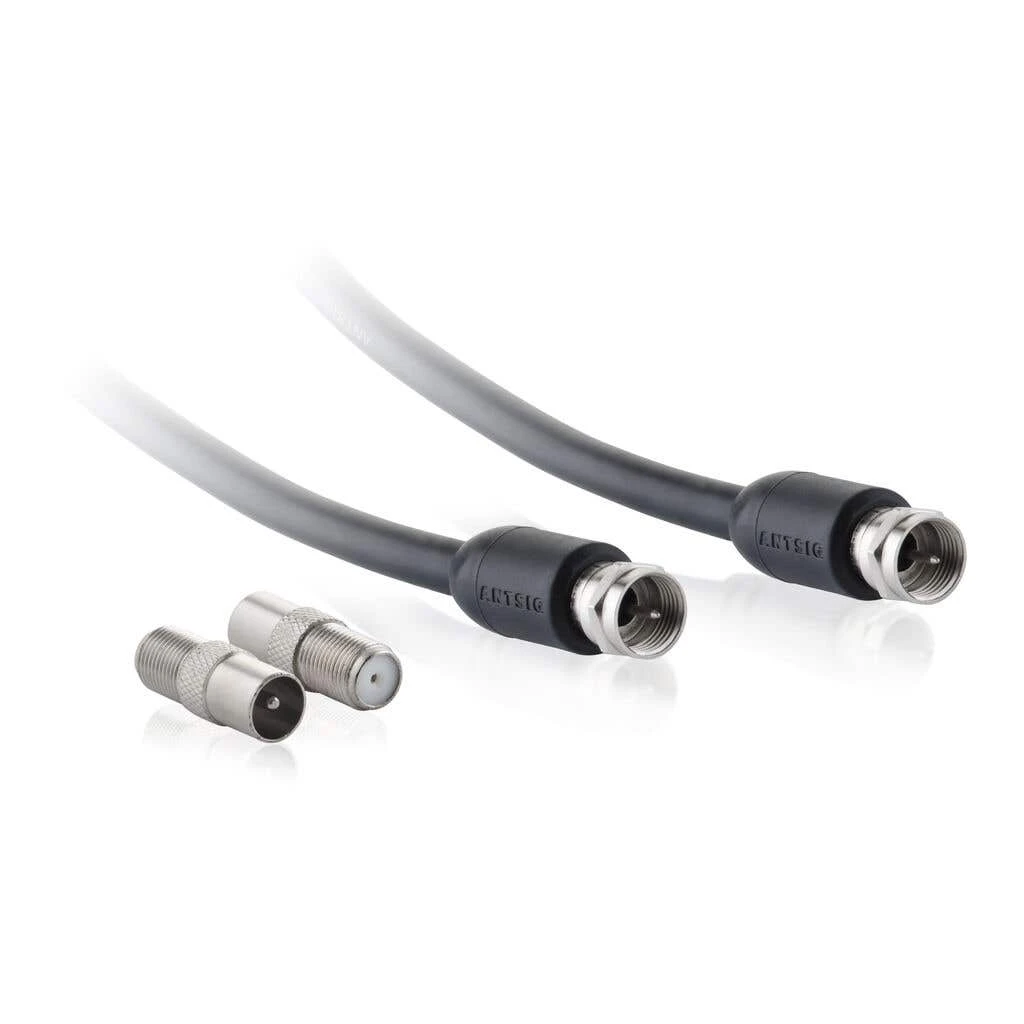 Antsig RG6 Quad Shield Cable With Male F-Connectors - 10m 1 Antsig RG6 Quad Shield Cable With Male F-Connectors - 10m