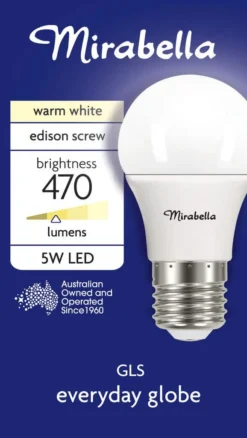 Mirabella 5W LED GLS Everyday Globe Edison Screw Warm White