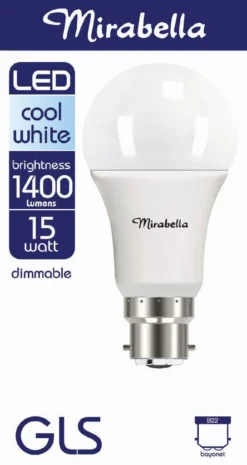 Mirabella 15W LED GLS Globe Bayonet Dimmable Cool White