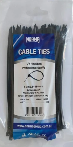 Norma Cable Ties Heavy Black 2.5 X 150mm - 10 Pack