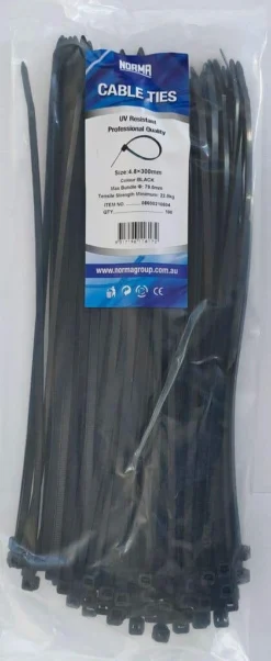 Norma Cable Tie Heavy Black 4.8 X 300mm - 100 Pack