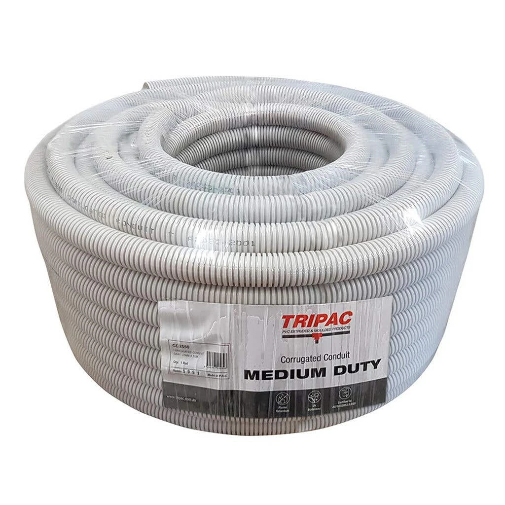 Tripac Corrugated Conduit Medium Duty Grey 32mm X 10m 1 Tripac Corrugated Conduit Medium Duty Grey 32mm X 10m
