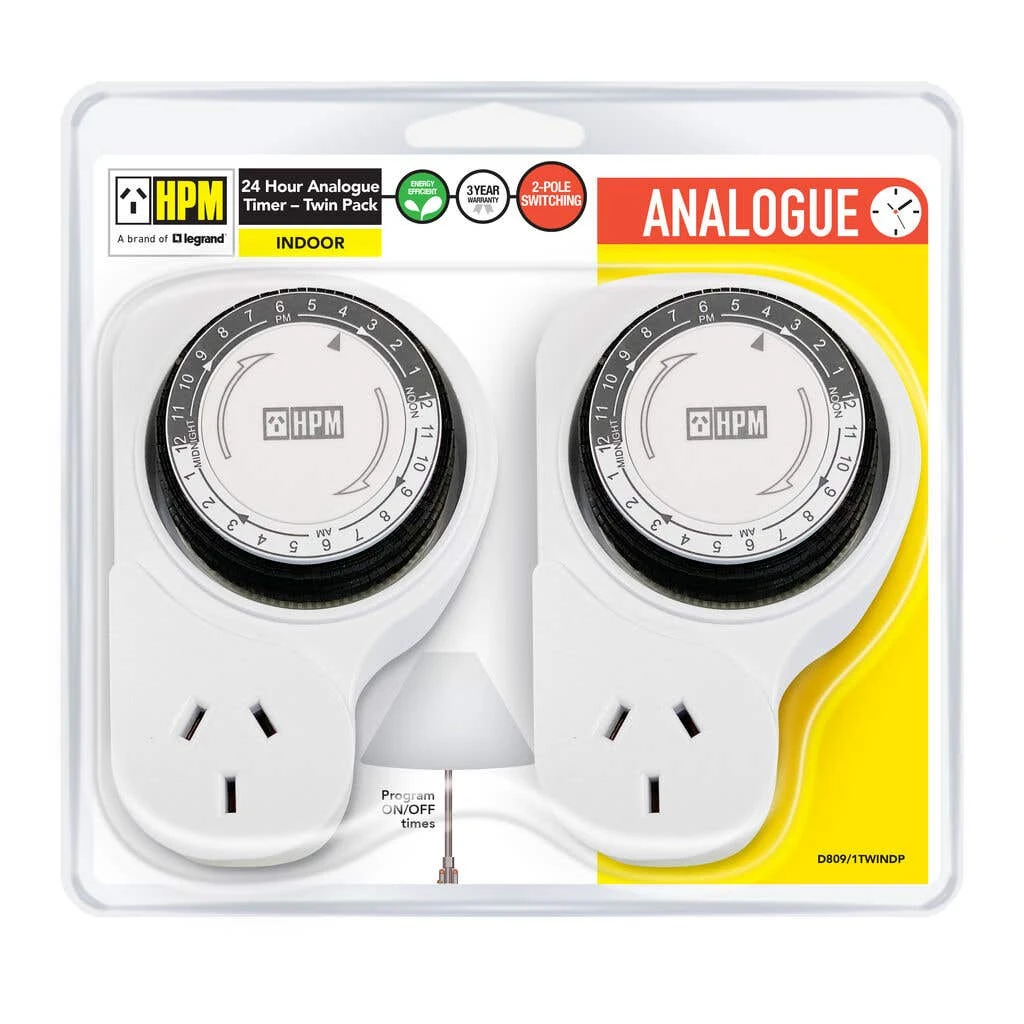 HPM 24hr Analog Timer With Offset Double Pole - 2 Pack 2 HPM 24hr Analog Timer With Offset Double Pole - 2 Pack - Image 2