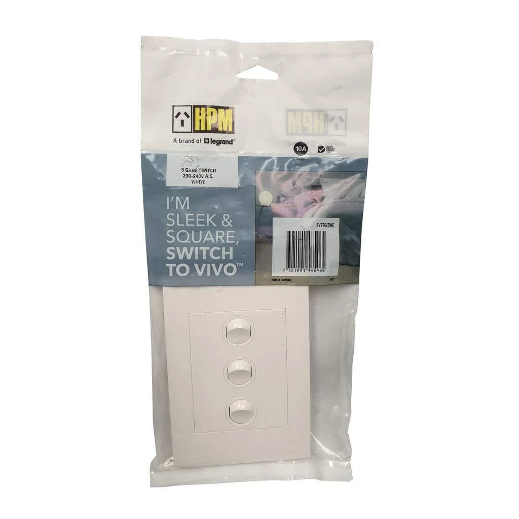 HPM VIVO 10Amp Vertical Rocker Switch Plate 3 Gang White 2 HPM VIVO 10Amp Vertical Rocker Switch Plate 3 Gang White - Image 2