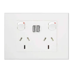 HPM VIVO 10Amp Double Powerpoint With 2 Integrated USB 2.4A Chargers White