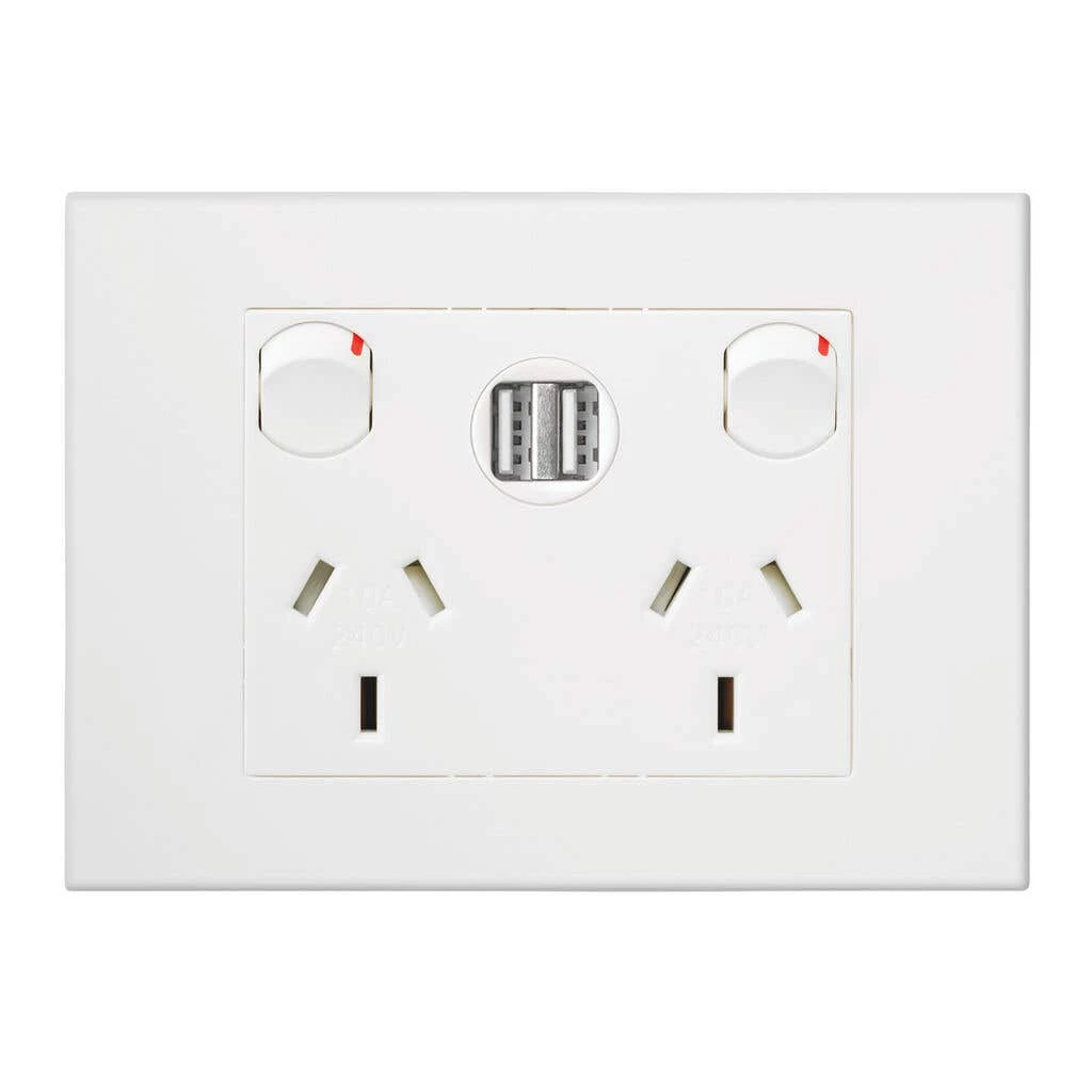 HPM VIVO 10Amp Double Powerpoint With 2 Integrated USB 2.4A Chargers White 1 HPM VIVO 10Amp Double Powerpoint With 2 Integrated USB 2.4A Chargers White