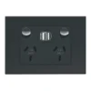HPM VIVO 10Amp Double Powerpoint With 2 Integrated USB 2.4A Chargers Grey