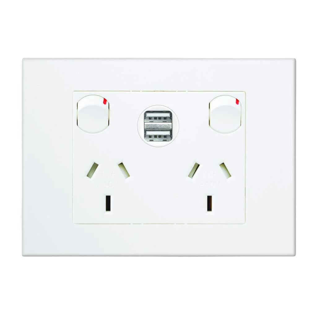 HPM VIVO 10Amp Double Powerpoint With 2 USB 2.4A Chargers White 1 HPM VIVO 10Amp Double Powerpoint With 2 USB 2.4A Chargers White