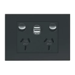 HPM VIVO 10Amp Double Powerpoint With 2 USB 2.4A Chargers Grey