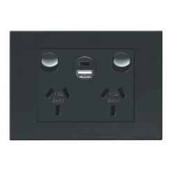 HPM VIVO 10Amp Double Powerpoint With USB 4.8A Type A + C Chargers Grey