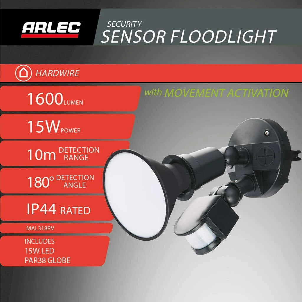 Arlec 15W Security Sensor Floodlight With Sensor Hardwired 4 Arlec 15W Security Sensor Floodlight With Sensor Hardwired - Image 4
