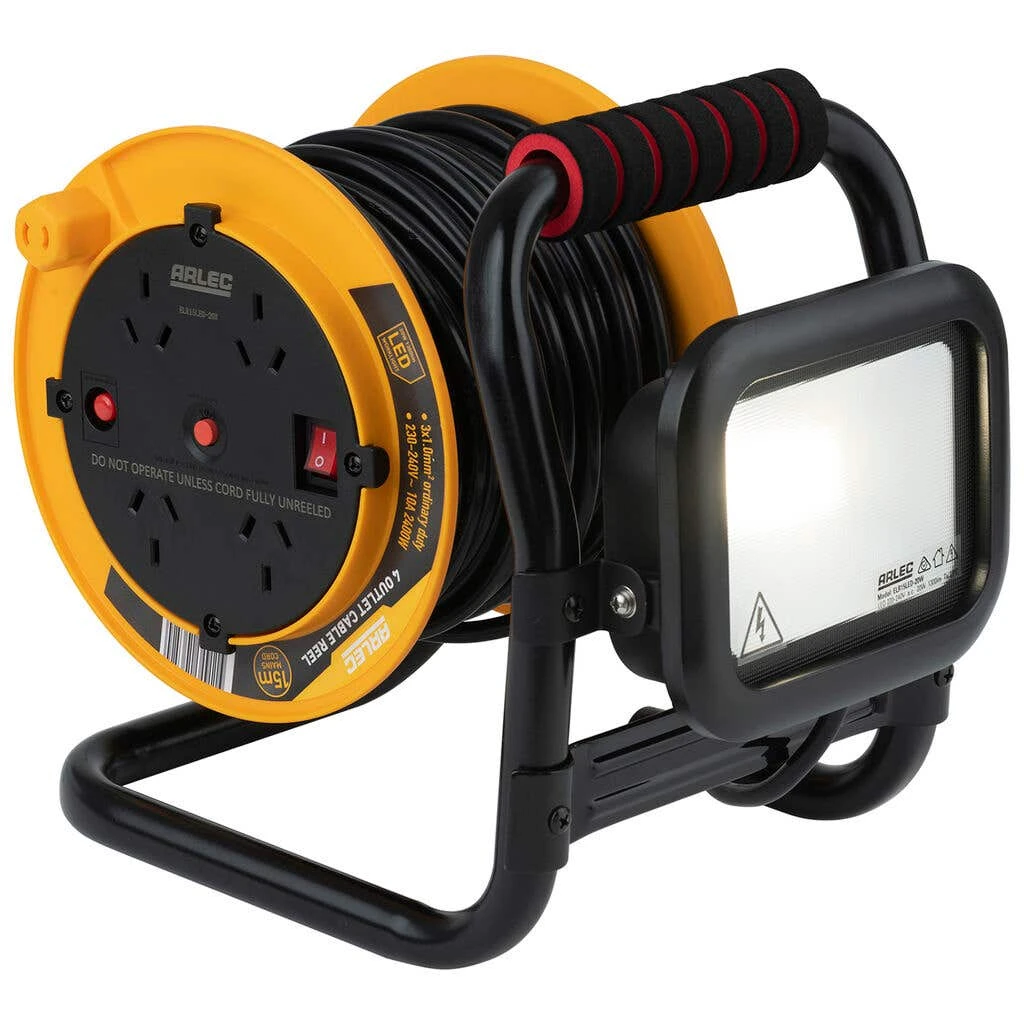 Arlec 4 Outlet Cable Reel With Worklight 10A 15m 1 Arlec 4 Outlet Cable Reel With Worklight 10A 15m