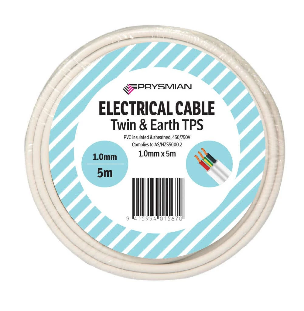 Prysmian Twin & Earth Cable TPS White 1.0mm X 5m 1 Prysmian Twin & Earth Cable TPS White 1.0mm X 5m