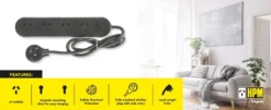 HPM Standard 4 Outlet Powerboard Black -Home Lighting 6696900 3 6