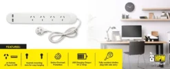 HPM 4 Powerboard Overload Protection With 2xUSB A Outlet 7 HPM 4 Powerboard Overload Protection With 2xUSB A Outlet -Home Lighting 6696926 3 5