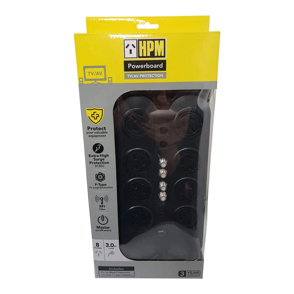 HPM TV & AV 8 Outlet Powerboard Black 2 HPM TV & AV 8 Outlet Powerboard Black - Image 2