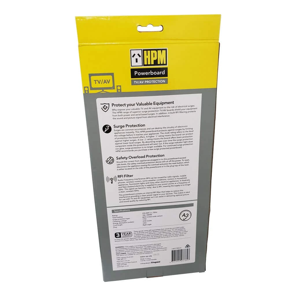 HPM TV & AV 8 Outlet Powerboard Black 3 HPM TV & AV 8 Outlet Powerboard Black - Image 3