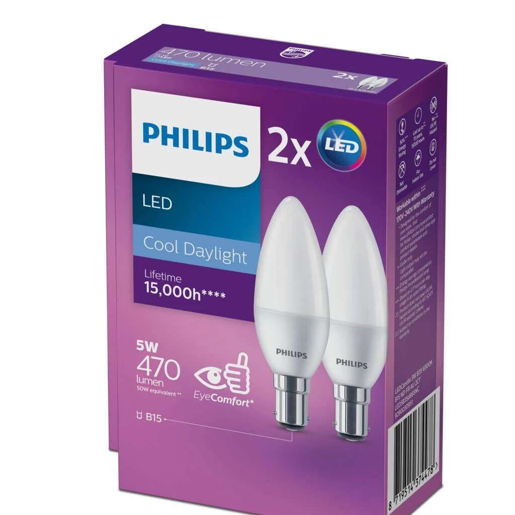 Philips Globe LED Candle 5W SBC 470LM Cool Daylight - 2 Pack 1 Philips Globe LED Candle 5W SBC 470LM Cool Daylight - 2 Pack