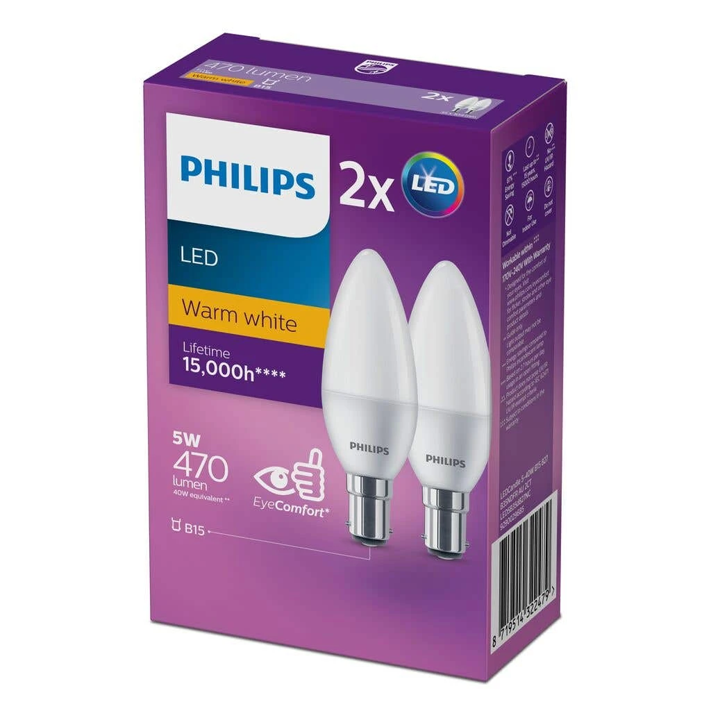 Philips Globe LED Candle 5W SBC 470LM Warm White - 2 Pack 1 Philips Globe LED Candle 5W SBC 470LM Warm White - 2 Pack