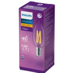 Philips Globe LED Classic Filament Candle 3.5W SBC 470LM Dim Warm White