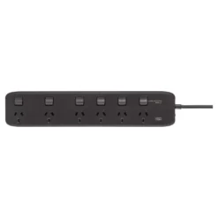 HPM General Purpose 6 Outlet Switched Powerboard Black
