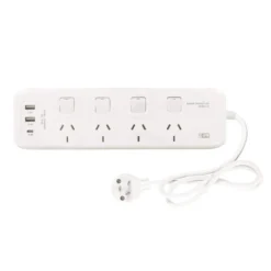 HPM General Purpose 4 Outlet USB Switched Powerboard White