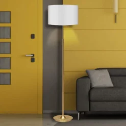 Sarantino Metal Floor Lamp Brushed Brass Finish With White Shade -Home Lighting 7014806 2