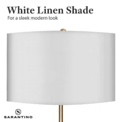 Sarantino Metal Floor Lamp Brushed Brass Finish With White Shade -Home Lighting 7014806 7