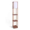 Sarantino Etagere Floor Lamp Off-White Fabric Shade In Wood Finish