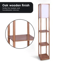 Sarantino Etagere Floor Lamp Off-White Fabric Shade In Wood Finish 9 Sarantino Etagere Floor Lamp Off-White Fabric Shade In Wood Finish -Home Lighting 7014848 3 1