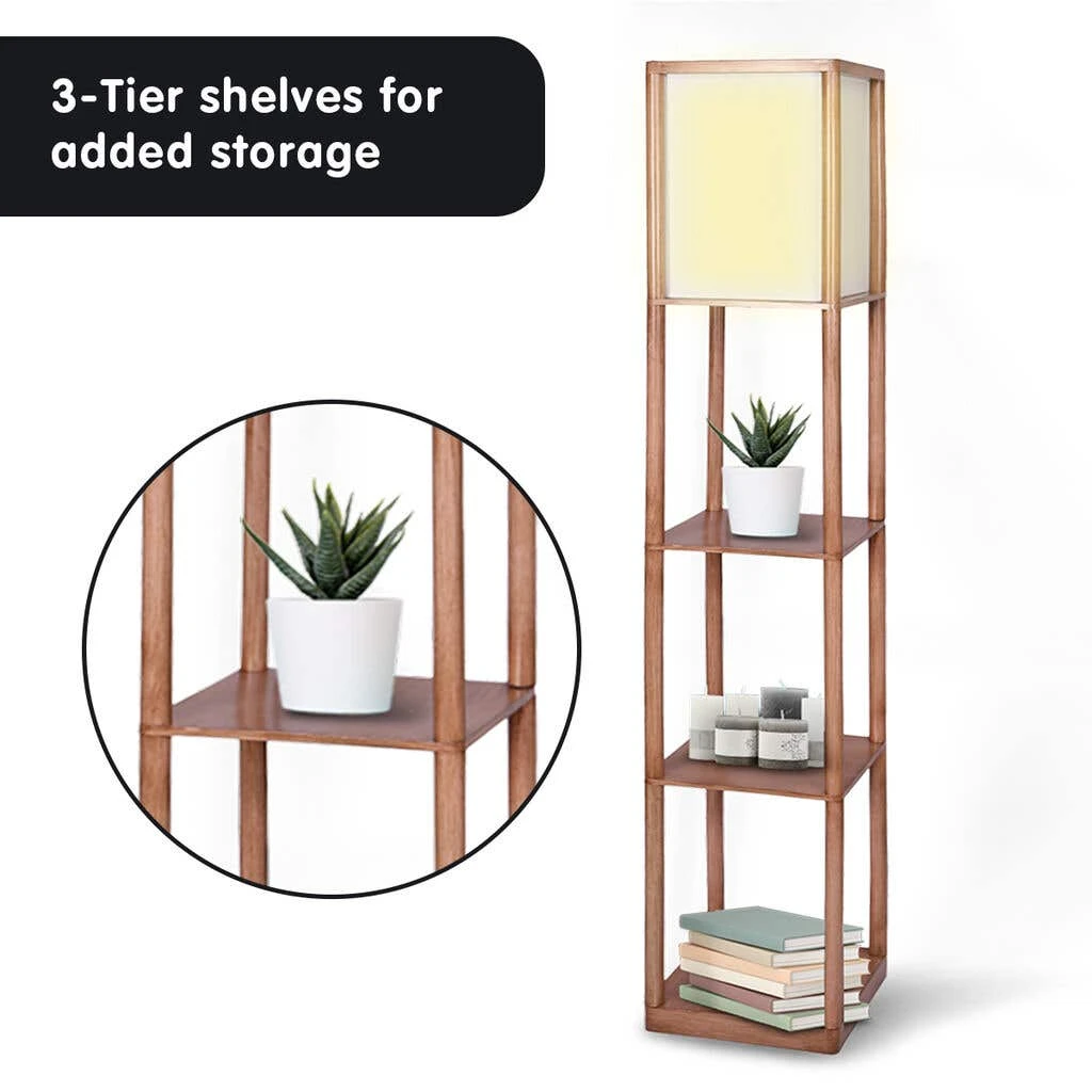 Sarantino Etagere Floor Lamp Off-White Fabric Shade In Wood Finish 5 Sarantino Etagere Floor Lamp Off-White Fabric Shade In Wood Finish - Image 5