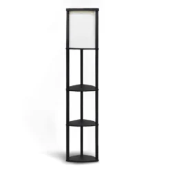 Sarantino Wood Etagere Floor Lamp In Tripod Shape 3 Wooden Shelves