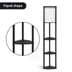 Sarantino Wood Etagere Floor Lamp In Tripod Shape 3 Wooden Shelves -Home Lighting 7014855 2