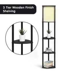 Sarantino Wood Etagere Floor Lamp In Tripod Shape 3 Wooden Shelves -Home Lighting 7014855 3