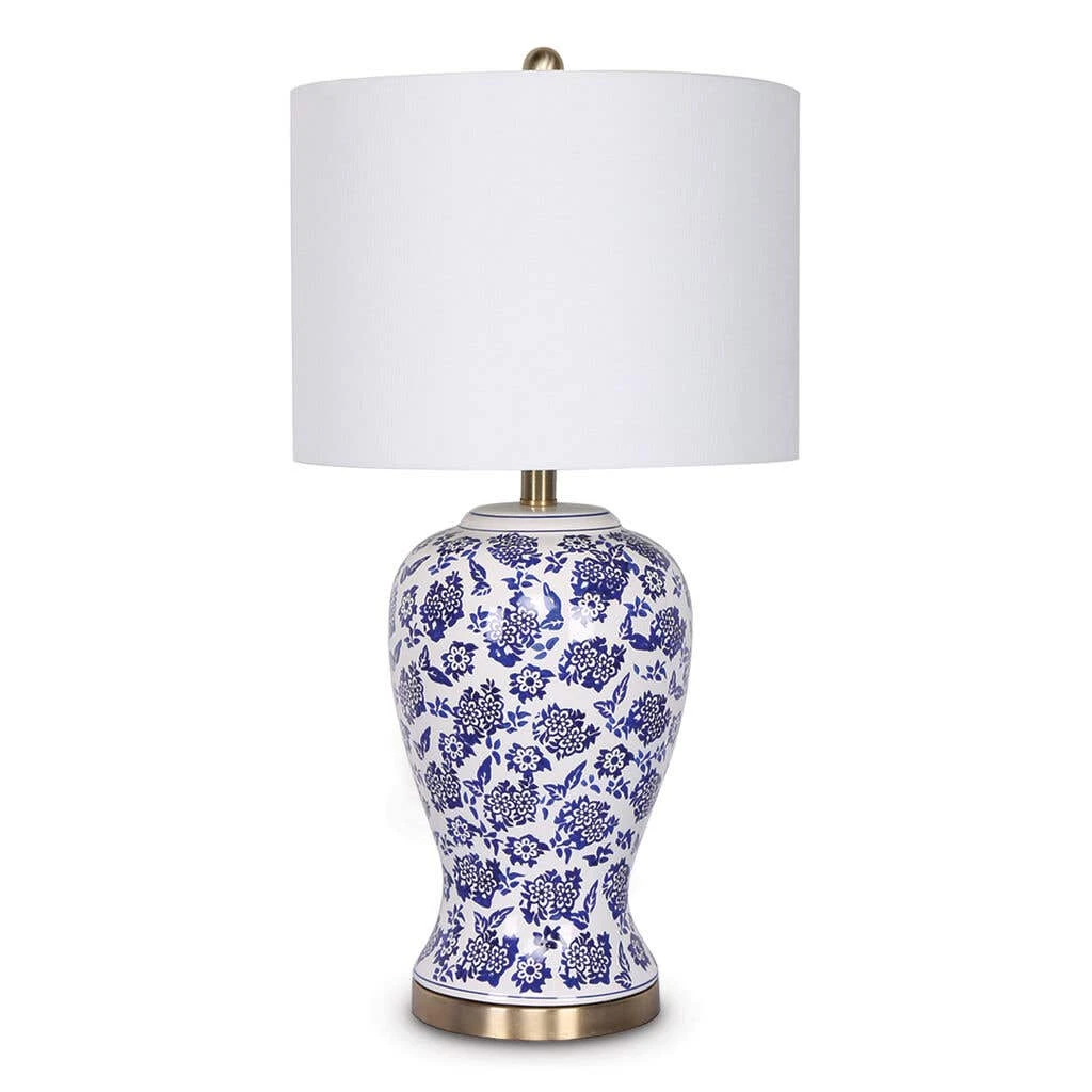 Sarantino Table Lamp Ceramic Floral Base Cotton Drum Shade 1 Sarantino Table Lamp Ceramic Floral Base Cotton Drum Shade