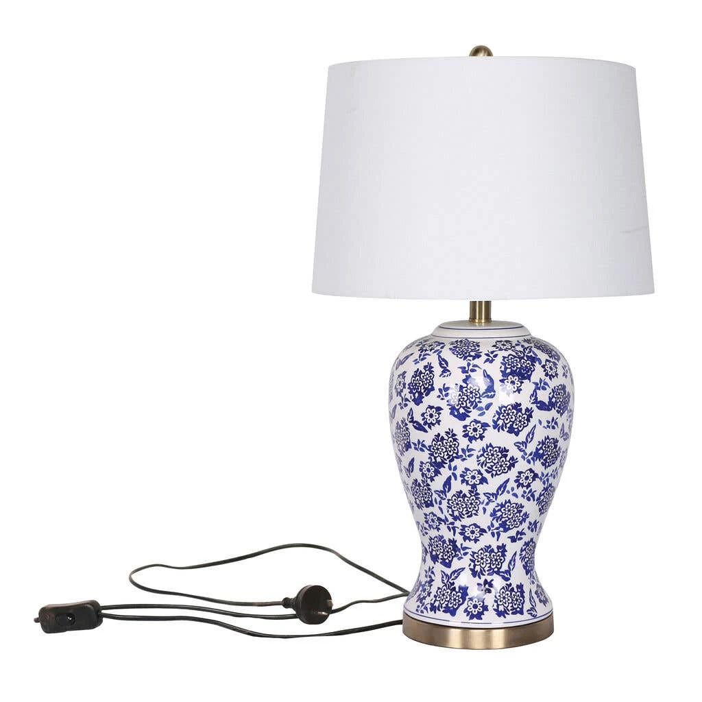 Sarantino Table Lamp Ceramic Floral Base Cotton Drum Shade 2 Sarantino Table Lamp Ceramic Floral Base Cotton Drum Shade - Image 2