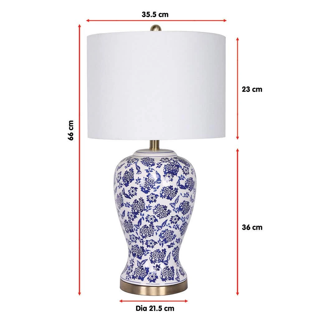 Sarantino Table Lamp Ceramic Floral Base Cotton Drum Shade 3 Sarantino Table Lamp Ceramic Floral Base Cotton Drum Shade - Image 3