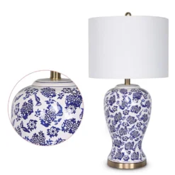 Sarantino Table Lamp Ceramic Floral Base Cotton Drum Shade 8 Sarantino Table Lamp Ceramic Floral Base Cotton Drum Shade -Home Lighting 7014863 3