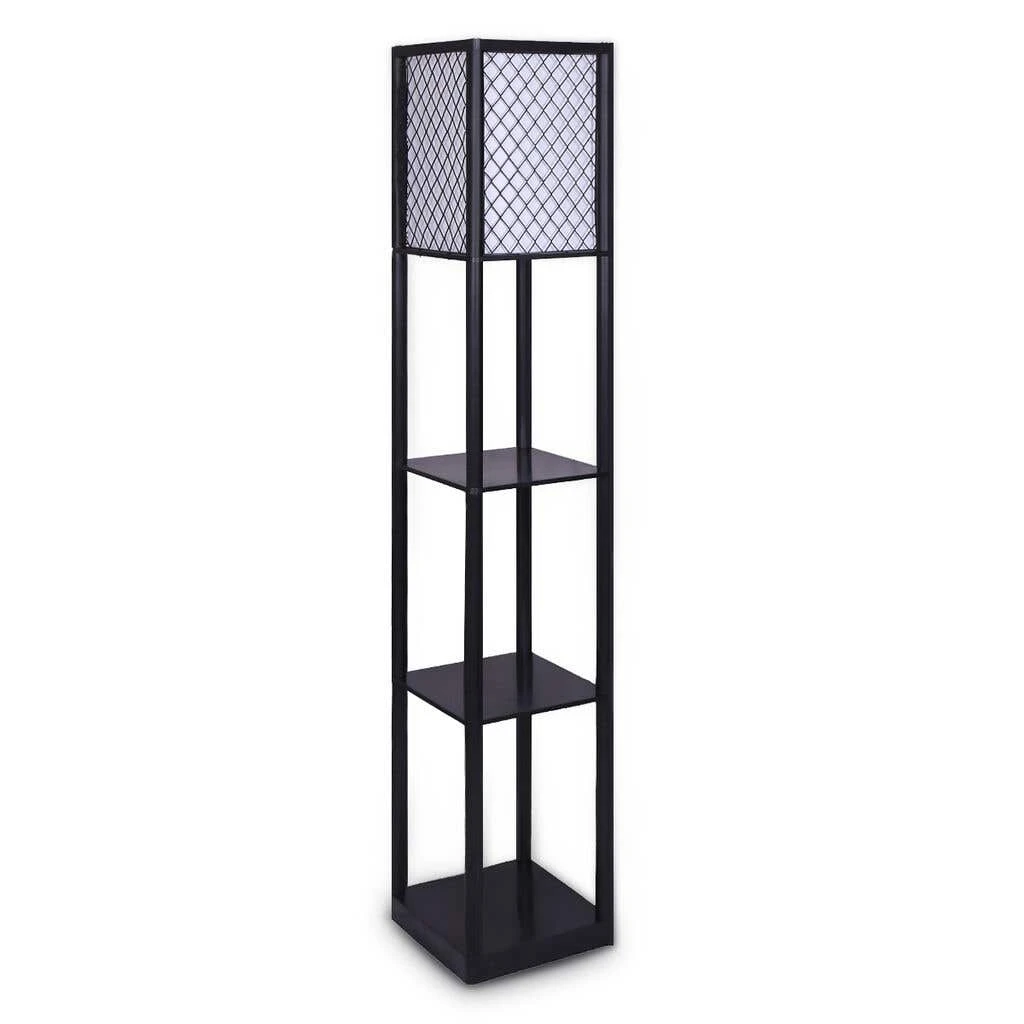 Sarantino Etagere Floor Lamp Diamond Look Fabric Shade Shelves Black 1 Sarantino Etagere Floor Lamp Diamond Look Fabric Shade Shelves Black